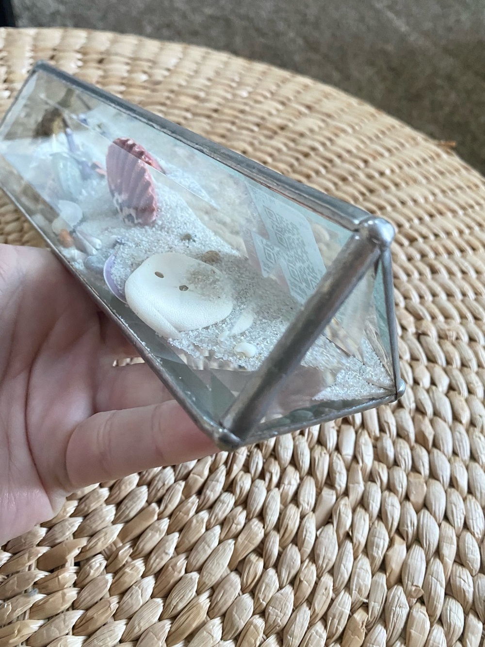 VTG Kaleidoscope Stained Beveled Glass Triangle Beach Sand Seashells Starfish - Picture 6 of 8